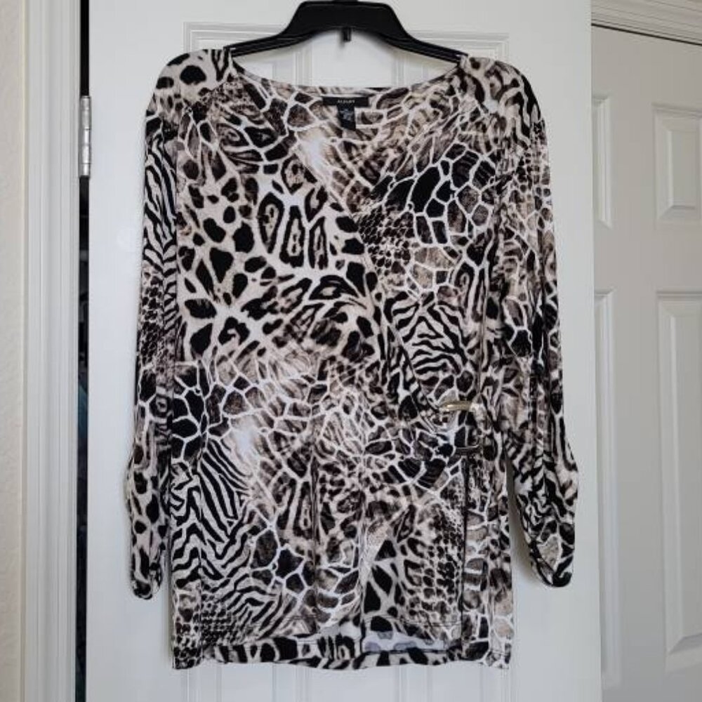 Alfani women's wrap front long sleeve leopard print blouse, XL